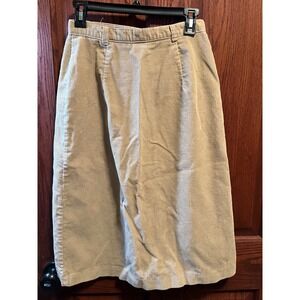 VTG White Stag Womens Tan Corduroy A Line Midi 26" Waist Pleated Front Slit